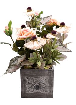 Encantador centro artificial en tonos salmón y rosado