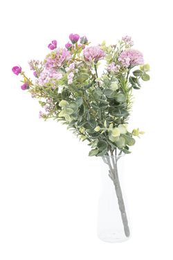 Encantador ramillete silvestre artificial de flores lilas y eucalipto