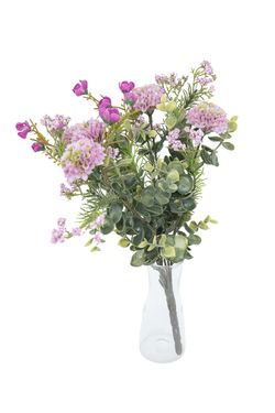 Encantador ramillete silvestre artificial de flores lilas y eucalipto