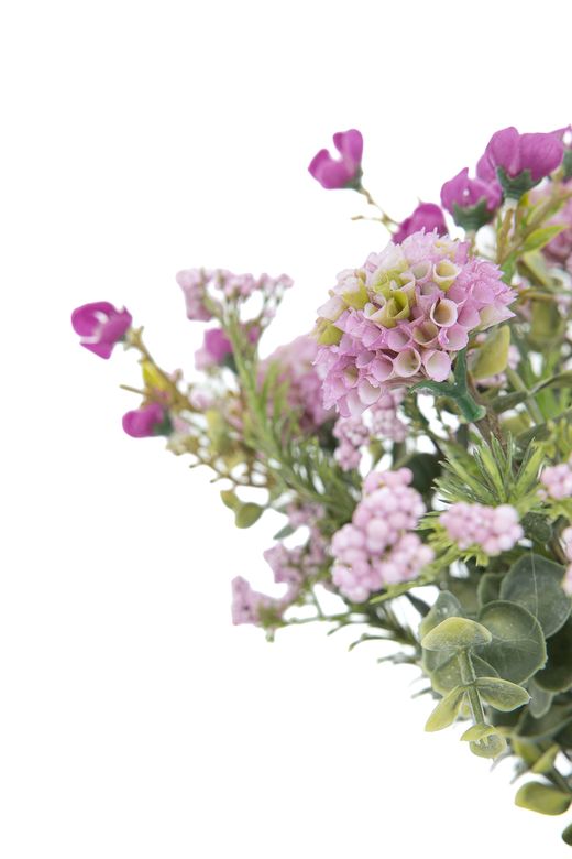 Encantador ramillete silvestre artificial de flores lilas y eucalipto