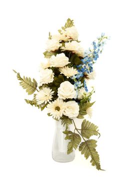 Espectacular buquê de flores para nichos, sepulturas e lápides de cemitérios com flores azuis