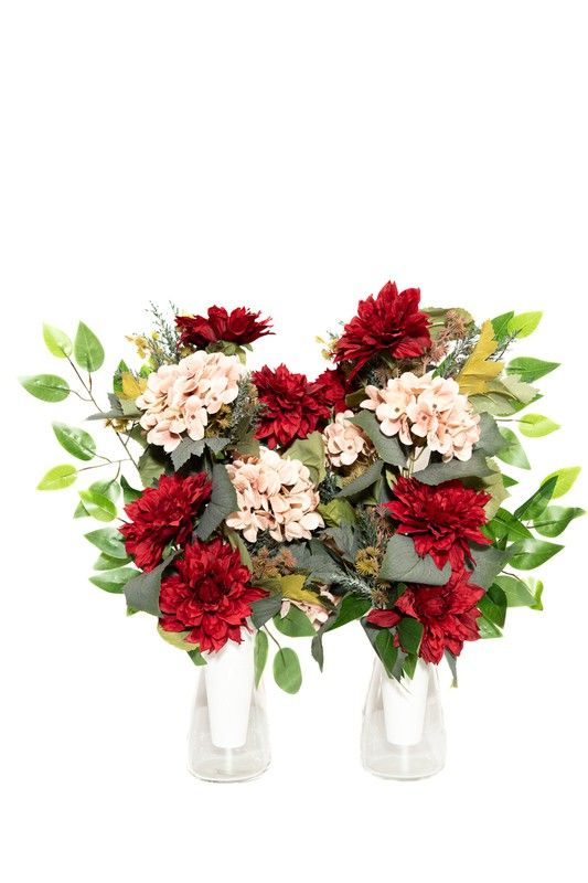 Espectaculares flores artificiales en color rojo y rosa para este ramo de flores para cementerio Lateral derecho