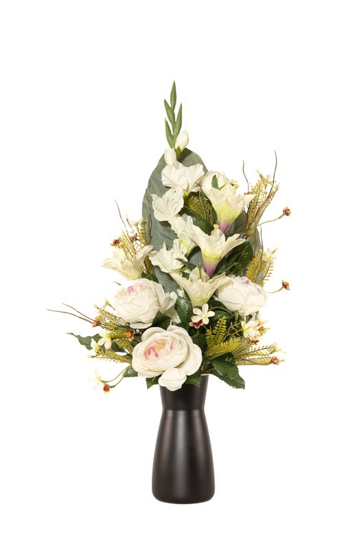 Flores artificiales para cementerio en color blanco y rosa