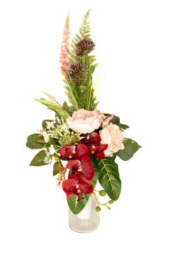 Flores artificiales para cementerio en colores rosados y granate, muy elegante