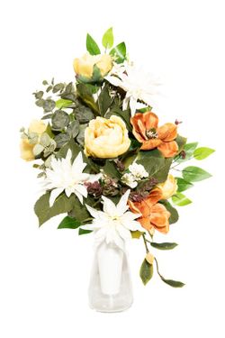Flores artificiais de magnólia para este buquê de flores de cemitério