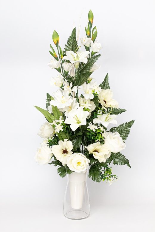 Gran ramo de flores para cementerio en tonos blancos