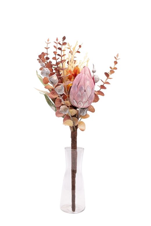 Instenso Bouquet artificial en tonos burdeos con Protea
