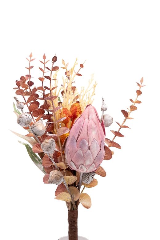 Instenso Bouquet artificial en tonos burdeos con Protea