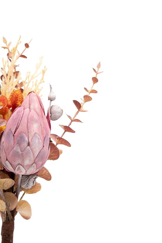 Instenso Bouquet artificial en tonos burdeos con Protea