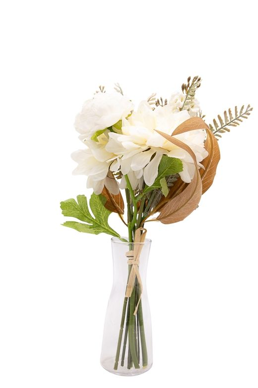 Luminoso bouquet artificial con Dahlias en color crema