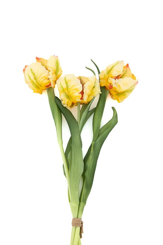 Luminoso ramillete de tulipanes artificiales amarillo claro