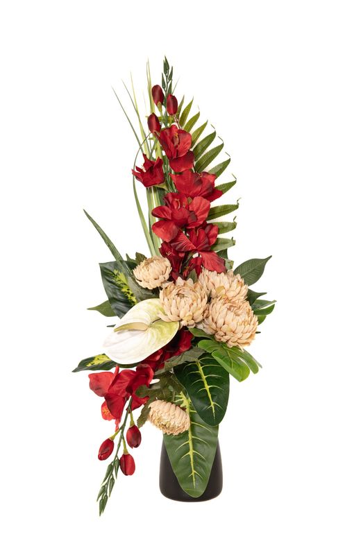 Otoñal arreglo de flores para cementerio en color granate y ocre