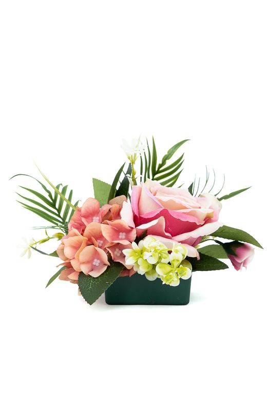 Pequeño centro floral elegante de cementerio en rosa y malva