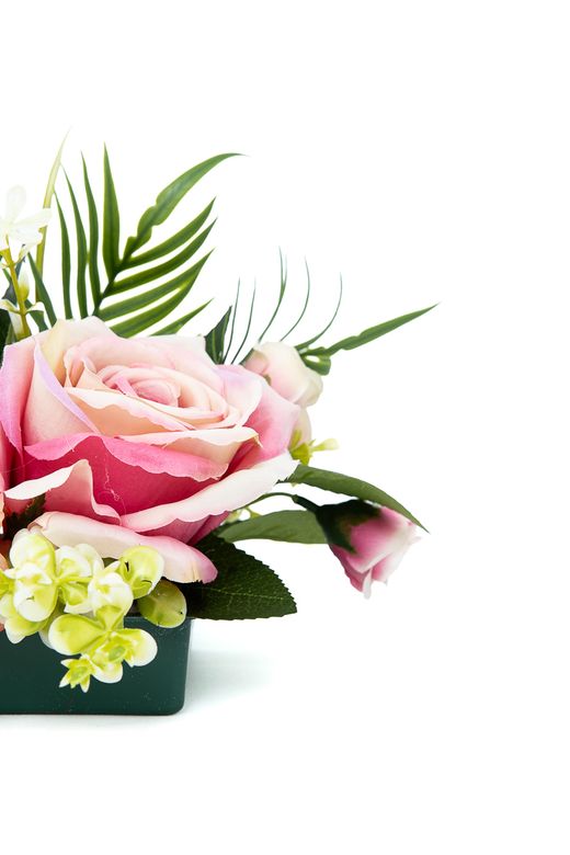 Pequeño centro floral elegante de cementerio en rosa y malva