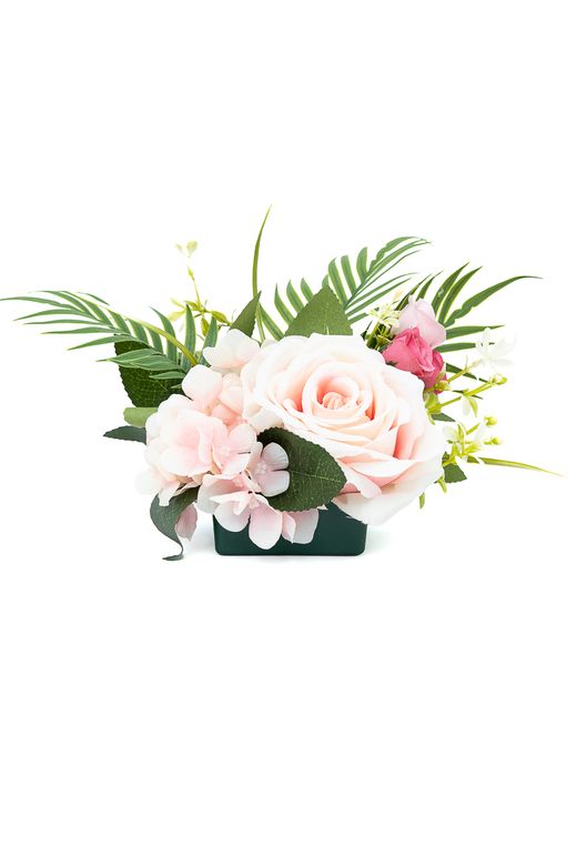 Pequeño centro floral vivaz de cementerio en fucsias y rosas