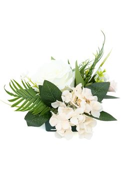 Pequeño y sereno centro floral en blancos y crema