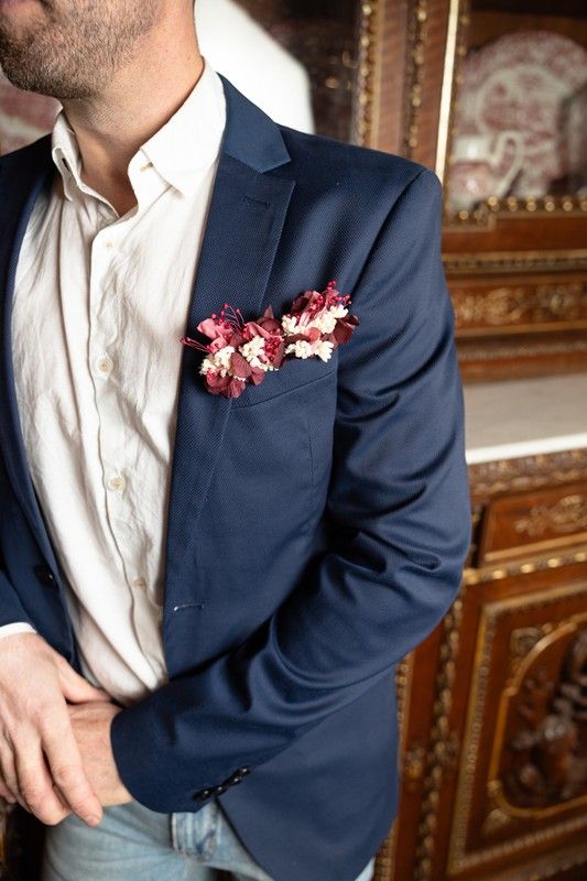 Prendido de bolsillo para novio en color granate PREN5 Ohmyflor