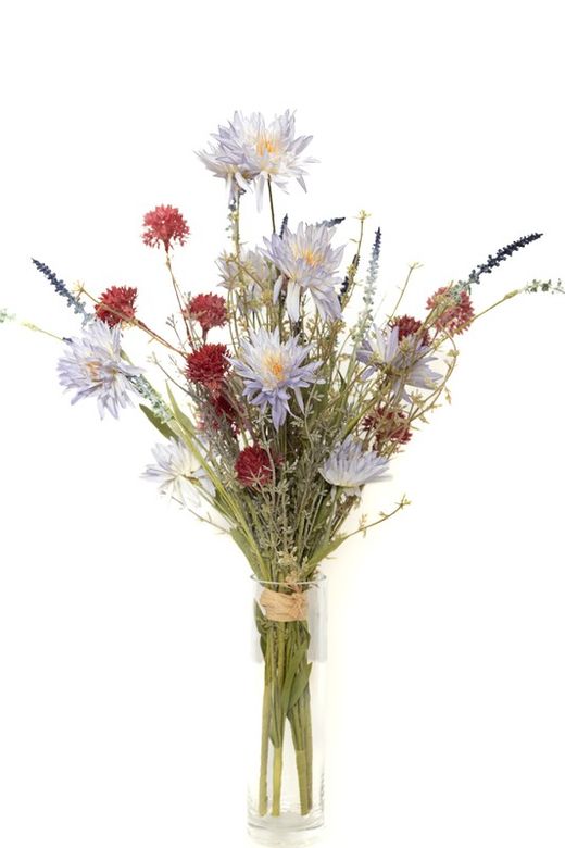 Primaveral ramo de flores silvestres con tonos rosados. Ramo de flores artificiales