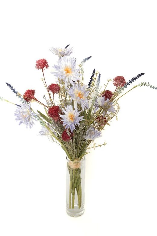 Primaveral ramo de flores silvestres con tonos rosados. Ramo de flores artificiales