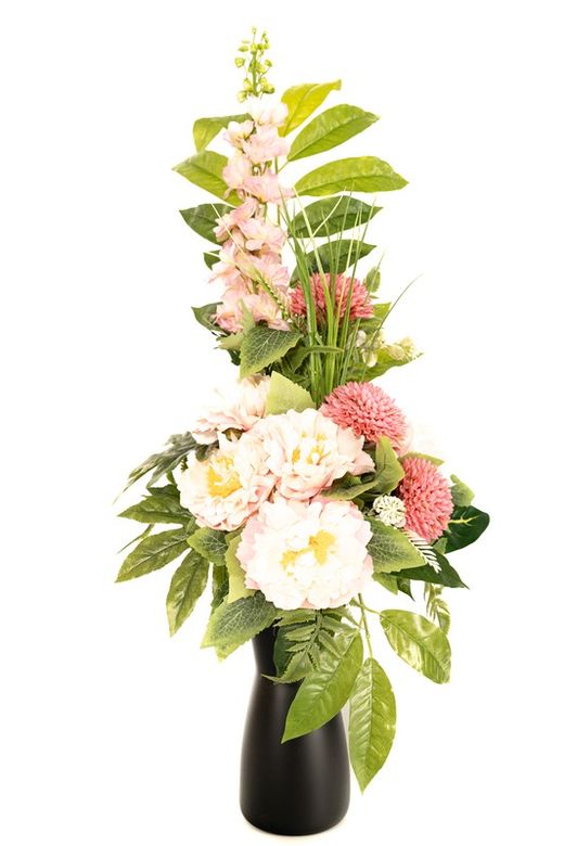 Ramo de flores artificiales para cementerio con rosas artificiales en color salmón