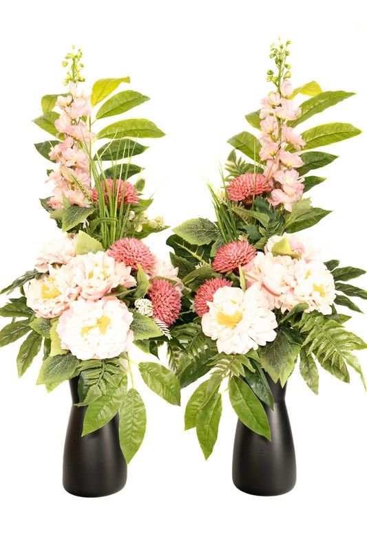 Ramo de flores artificiales para cementerio con rosas artificiales en color salmón Lateral izquierdo