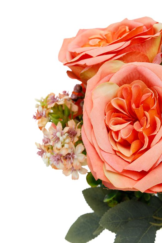 Ramillete alegre de rosas de jardín artificial en color naranja