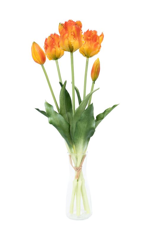 Ramillete cálido de tulipanes artificiales naranjas