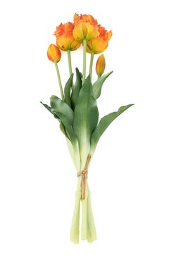 Ramillete cálido de tulipanes artificiales naranjas