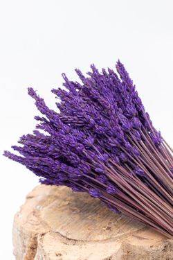 Buquê de lavanda seca preservado com fitas decorativas