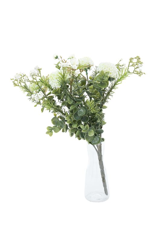 Ramillete fresco artificial de flores blancas y eucalipto