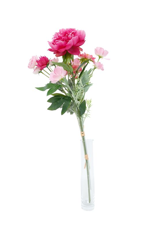 Ramillete intenso de peonía y ranúnculos fucsias artificiales