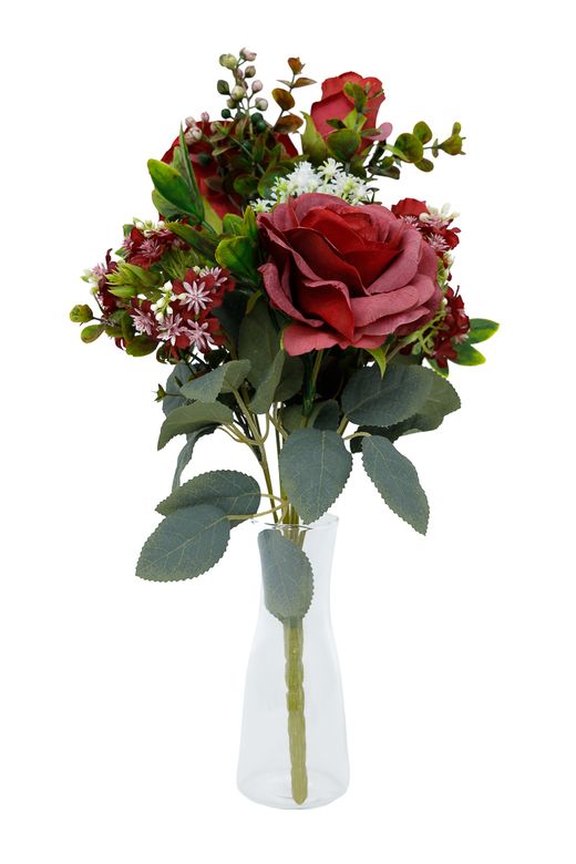 Ramillete intenso de rosas granates artificiales