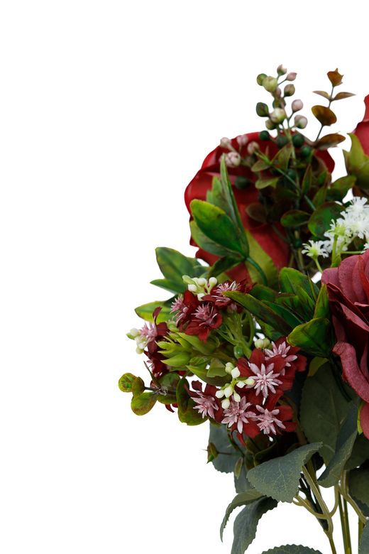 Ramillete intenso de rosas granates artificiales