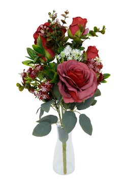 Ramillete intenso de rosas granates artificiales