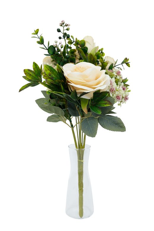 Ramillete natural de rosas artificiales color crema