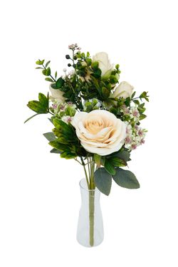 Ramillete natural de rosas artificiales color crema