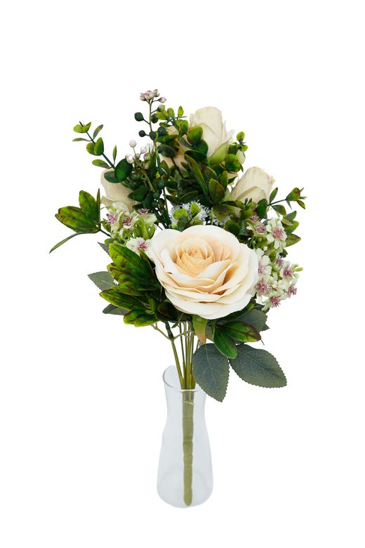Ramillete natural de rosas artificiales color crema