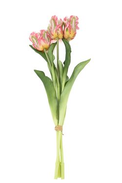 Ramillete original de tulipanes artificial bicolor rosa y verde