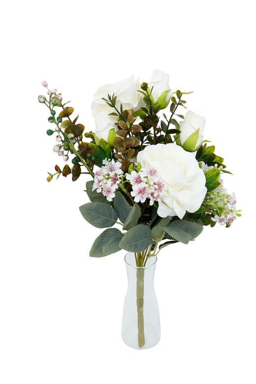 Ramillete puro de rosas blancas artificiales