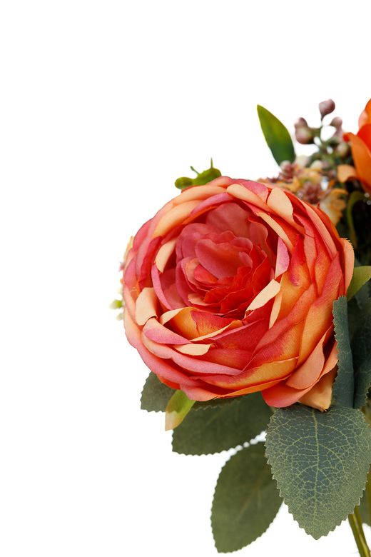 Ramillete radiante artificial de rosas de jardín naranjas
