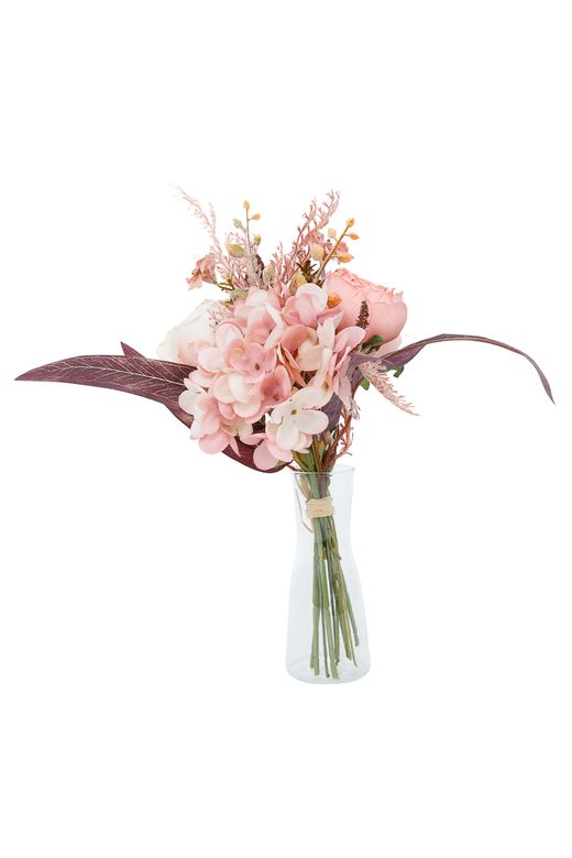 Ramillete romántico artificial de hortensia y rosas rosadas