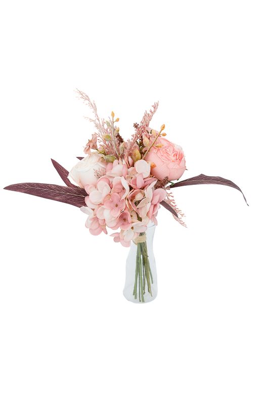 Ramillete romántico artificial de hortensia y rosas rosadas