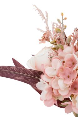 Ramillete romántico artificial de hortensia y rosas rosadas