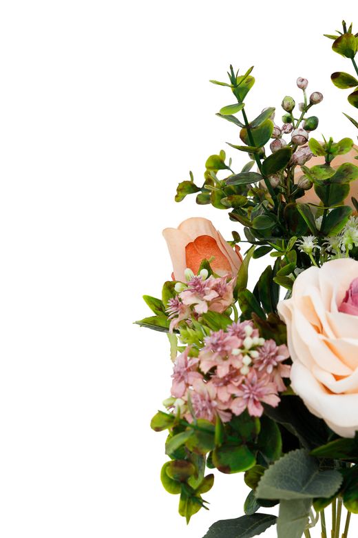 Ramillete sofisticado artificial de rosas naranjas y bicolor