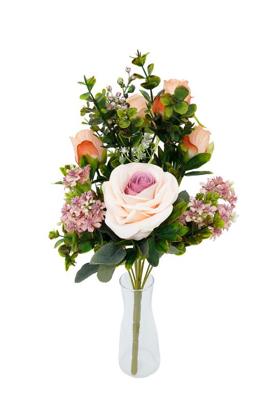 Ramillete sofisticado artificial de rosas naranjas y bicolor