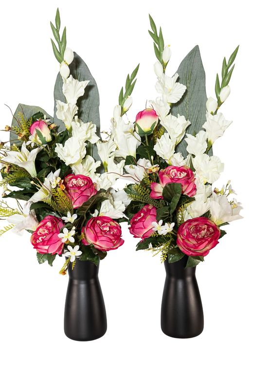 Ramo de cementerio con peonías rosas vibrantes