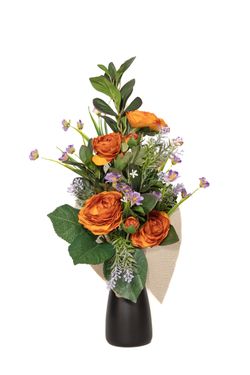 Ramo de flores artificiales silvestres en tonos naranja