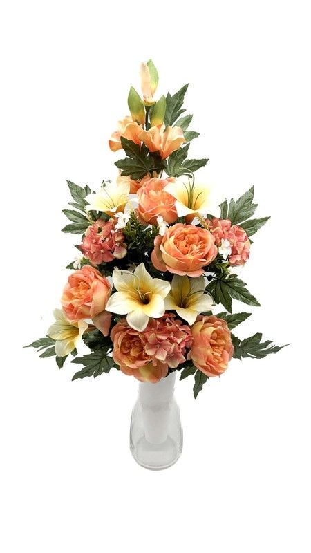 Ramo de flores artificiales en color naranja para cementerio