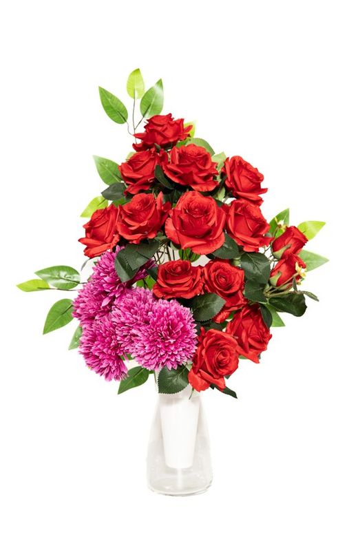 Buquê de flores tradicional com toque moderno com crisântemos artificiais em lilás