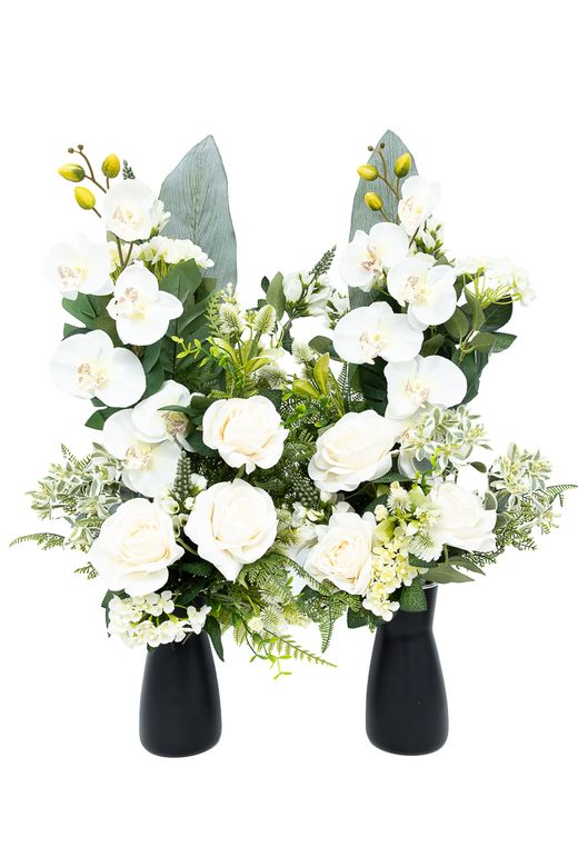 Ramo floral exótico de cementerio con orquídea blanca